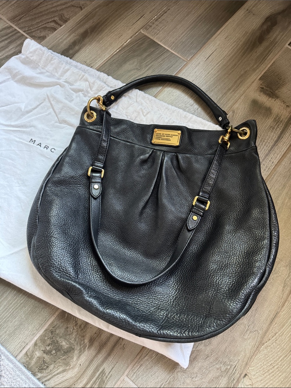 Marc by Marc Jacobs Black Pebbled Leather Hobo with Gold Hardware